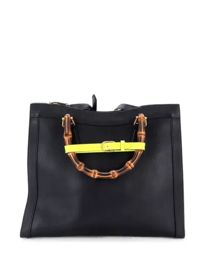 Pre-owned Gucci Diana Nm Bamboo Handle Leather Medium Tote Bag In Black
