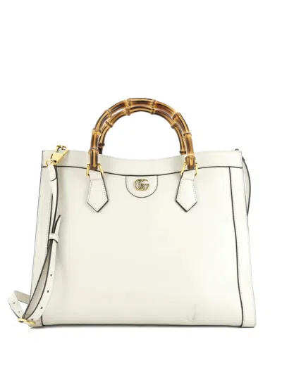 Pre-owned Gucci Diana Nm Bamboo Handle Leather Medium Tote Bag In Neutral
