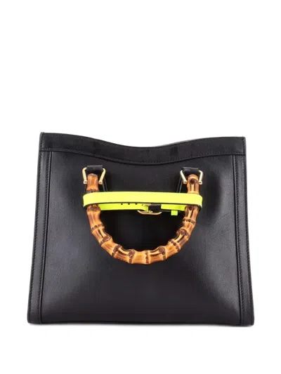 Pre-owned Gucci Diana Nm Bamboo Handle Leather Small Tote Bag In Black
