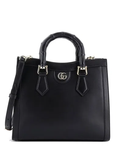 Pre-owned Gucci Diana Nm Bamboo Handle Leather Small Tote Bag In Black