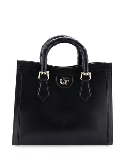 Pre-owned Gucci Diana Nm Bamboo Handle Leather Small Tote Bag In Black