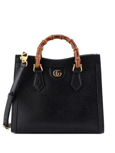 Pre-owned Gucci Diana Nm Bamboo Handle Leather Small Tote Bag In Black