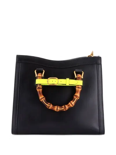 Pre-owned Gucci Diana Nm Bamboo Handle Leather Small Tote Bag In Black