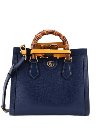 Pre-owned Gucci Diana Nm Bamboo Handle Leather Small Tote Bag In Blue