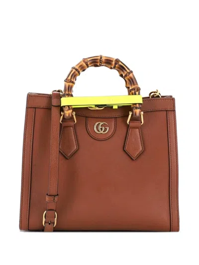 Pre-owned Gucci Diana Nm Bamboo Handle Leather Small Tote Bag In Brown