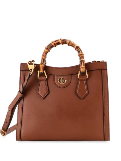Pre-owned Gucci Diana Nm Bamboo Handle Leather Small Tote Bag In Brown