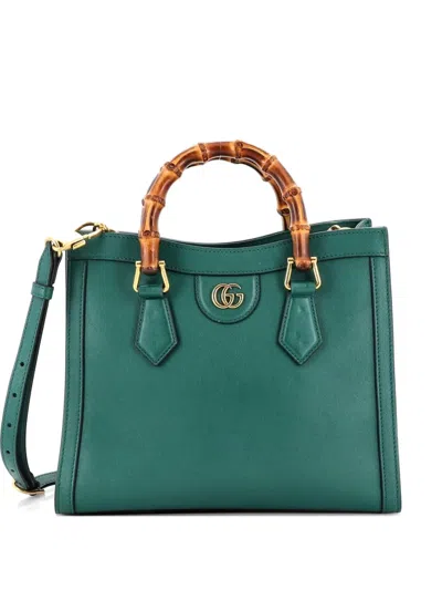 Pre-owned Gucci Diana Nm Bamboo Handle Leather Small Tote Bag In Green