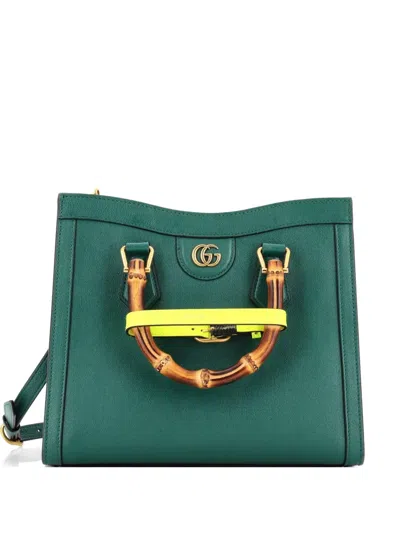 Pre-owned Gucci Diana Nm Bamboo Handle Leather Small Tote Bag In Green