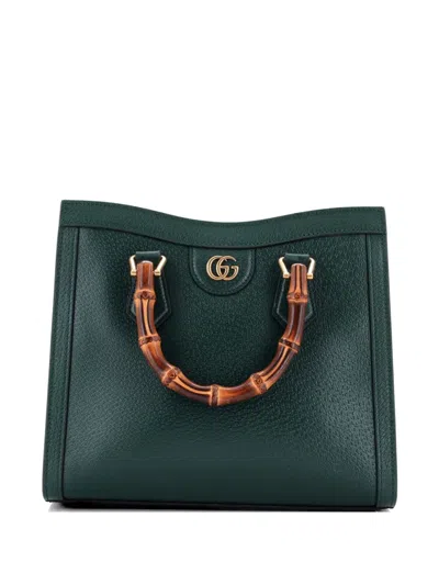 Pre-owned Gucci Diana Nm Bamboo Handle Leather Small Tote Bag In Green
