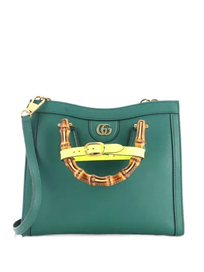 Pre-owned Gucci Diana Nm Bamboo Handle Leather Small Tote Bag In Green