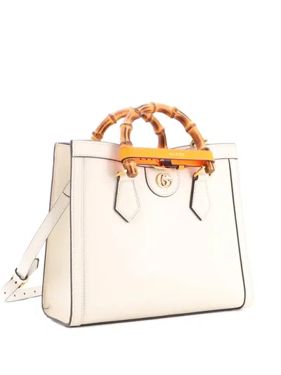 Pre-owned Gucci Diana Nm Bamboo Handle Leather Small Tote Bag In Neutral