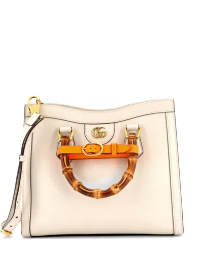 Pre-owned Gucci Diana Nm Bamboo Handle Leather Small Tote Bag In Neutral