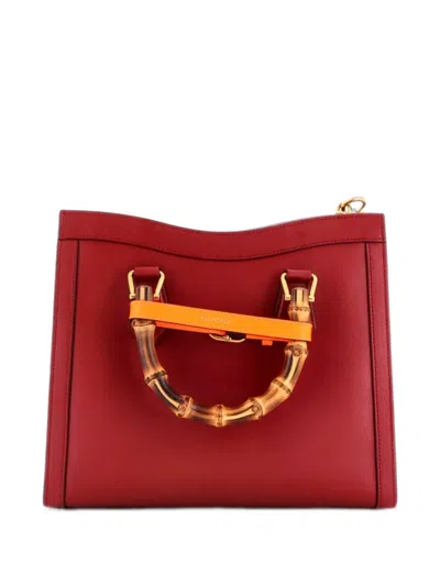 Pre-owned Gucci Diana Nm Bamboo Handle Leather Small Tote Bag In Red