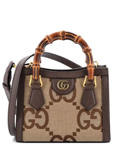 Pre-owned Gucci Diana Nm Bamboo Handle Tote Jumbo Gg Canvas Mini Shoulder Bag In Brown