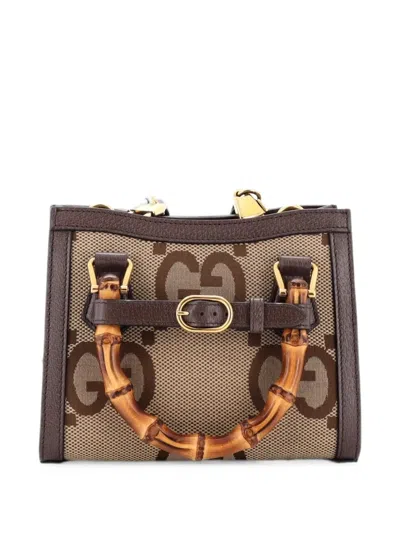 Pre-owned Gucci Diana Nm Bamboo Handle Tote Jumbo Gg Canvas Mini Shoulder Bag In Brown