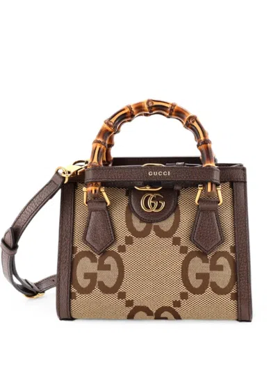 Pre-owned Gucci Diana Nm Bamboo Handle Tote Jumbo Gg Canvas Mini Shoulder Bag In Brown