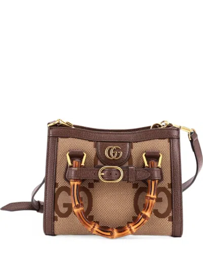 Pre-owned Gucci Diana Nm Bamboo Handle Tote Jumbo Gg Canvas Mini Shoulder Bag In Brown
