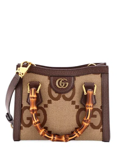 Pre-owned Gucci Diana Nm Bamboo Handle Tote Jumbo Gg Canvas Mini Shoulder Bag In Brown