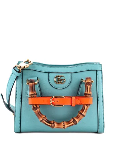 Pre-owned Gucci Diana Nm Bamboo Handle Tote Leather Mini Crossbody Bag In Blue