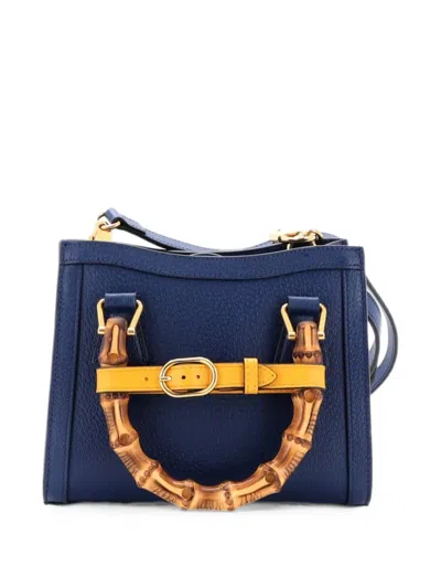 Pre-owned Gucci Diana Nm Bamboo Handle Tote Leather Mini Crossbody Bag In Blue