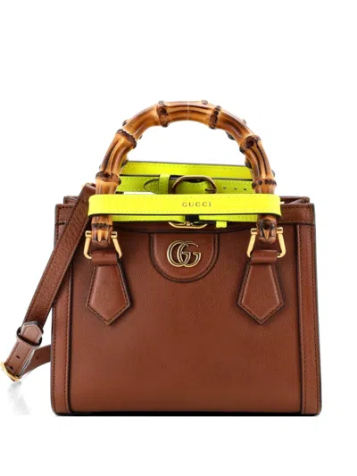 Pre-owned Gucci Diana Nm Bamboo Handle Tote Leather Mini Crossbody Bag In Brown