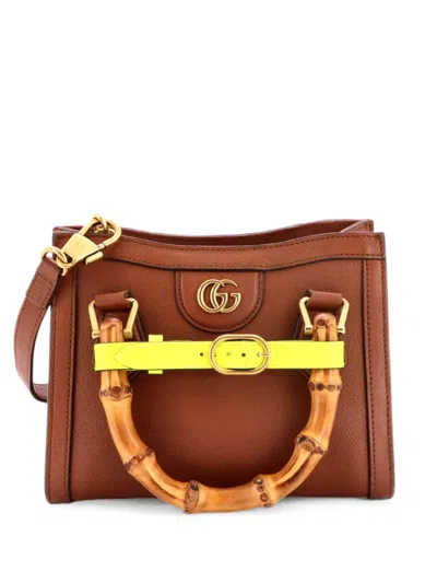 Pre-owned Gucci Diana Nm Bamboo Handle Tote Leather Mini Crossbody Bag In Brown
