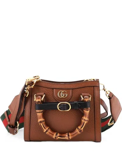Pre-owned Gucci Diana Nm Bamboo Handle Tote Leather Mini Crossbody Bag In Brown