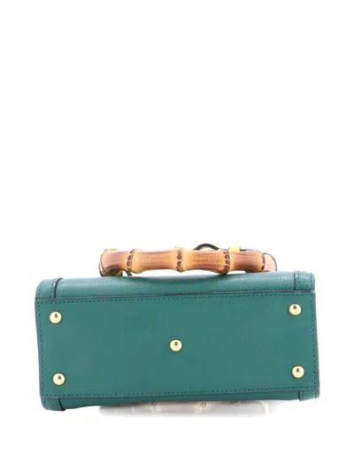 Pre-owned Gucci Diana Nm Bamboo Handle Tote Leather Mini Crossbody Bag In Green