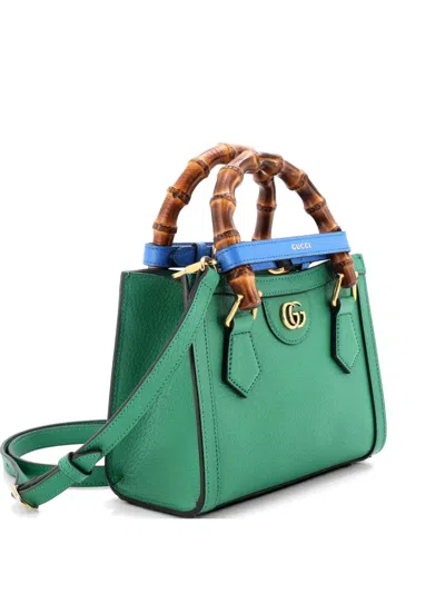 Pre-owned Gucci Diana Nm Bamboo Handle Tote Leather Mini Crossbody Bag In Green