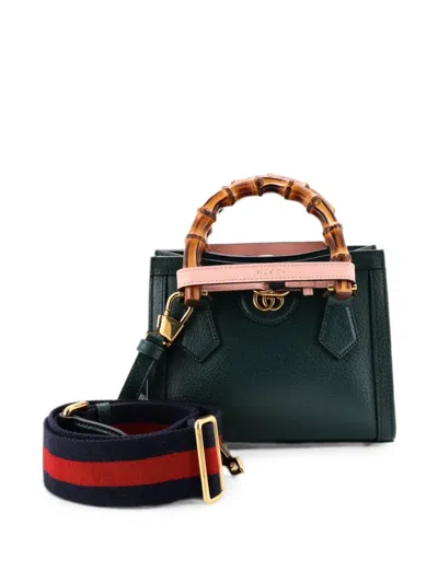 Pre-owned Gucci Diana Nm Bamboo Handle Tote Leather Mini Crossbody Bag In Green