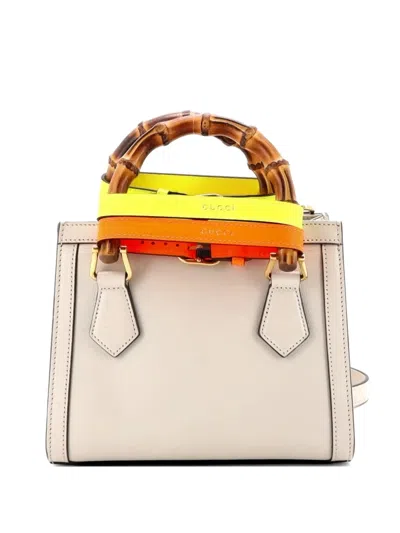 Pre-owned Gucci Diana Nm Bamboo Handle Tote Leather Mini Crossbody Bag In Neutral