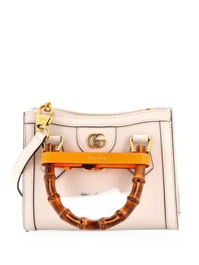 Pre-owned Gucci Diana Nm Bamboo Handle Tote Leather Mini Crossbody Bag In Neutral