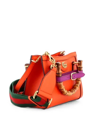 Pre-owned Gucci Diana Nm Bamboo Handle Tote Leather Mini Crossbody Bag In Orange
