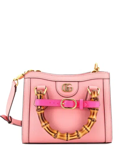 Pre-owned Gucci Diana Nm Bamboo Handle Tote Leather Mini Crossbody Bag In Pink