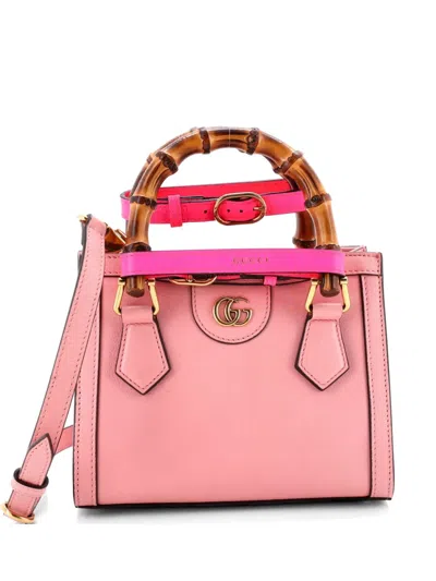 Pre-owned Gucci Diana Nm Bamboo Handle Tote Leather Mini Crossbody Bag In Pink