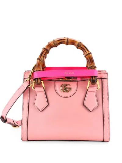 Pre-owned Gucci Diana Nm Bamboo Handle Tote Leather Mini Crossbody Bag In Pink