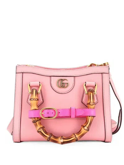 Pre-owned Gucci Diana Nm Bamboo Handle Tote Leather Mini Crossbody Bag In Pink