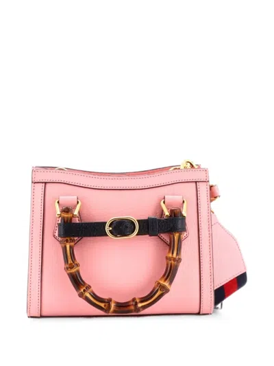 Pre-owned Gucci Diana Nm Bamboo Handle Tote Leather Mini Crossbody Bag In Pink