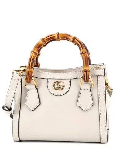 Pre-owned Gucci Diana Nm Bamboo Handle Tote Leather Mini Crossbody Bag In White
