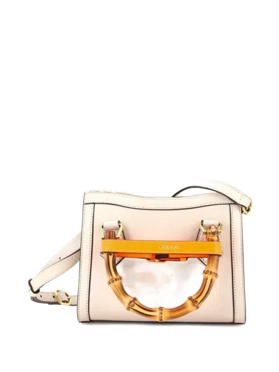 Pre-owned Gucci Diana Nm Bamboo Handle Tote Leather Mini Crossbody Bag In White