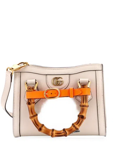 Pre-owned Gucci Diana Nm Bamboo Handle Tote Leather Mini Crossbody Bag In White
