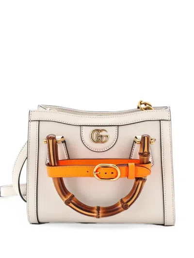 Pre-owned Gucci Diana Nm Bamboo Handle Tote Leather Mini Crossbody Bag In White