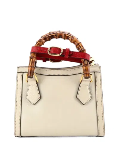 Pre-owned Gucci Diana Nm Bamboo Handle Tote Leather Mini Crossbody Bag In White