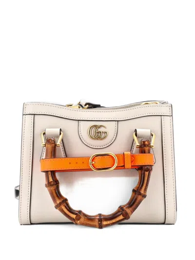Pre-owned Gucci Diana Nm Bamboo Handle Tote Leather Mini Crossbody Bag In White