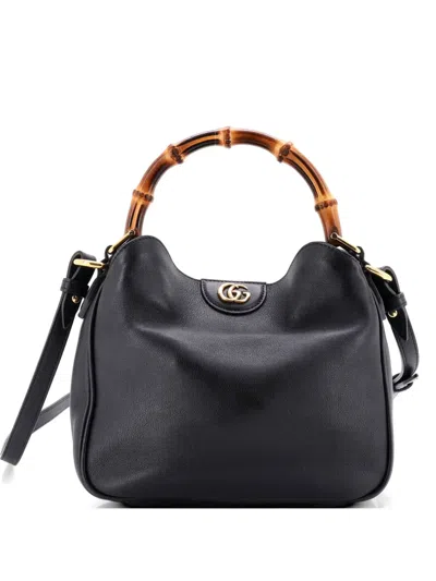 Pre-owned Gucci Diana Nm Bamboo Shoulder Bag Leather Small Tote Bag In Black