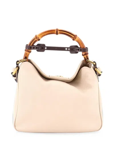 Pre-owned Gucci Diana Nm Bamboo Shoulder Bag Leather Small Tote Bag In Neutrals