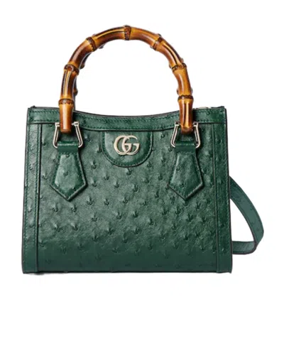 Gucci Diana Ostrich Small Tote Bag In Green
