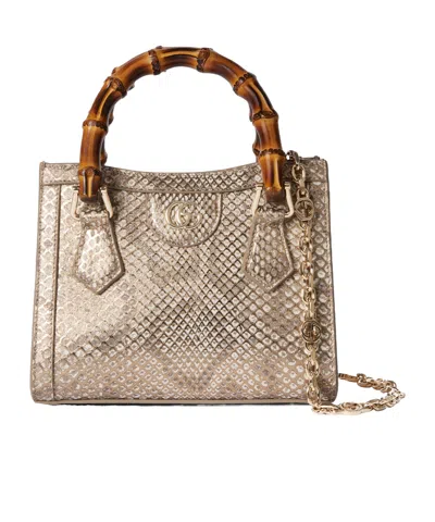 Gucci Diana Python Small Tote Bag In Gold