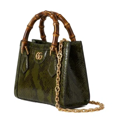 Gucci Diana Python Small Tote Bag In Green