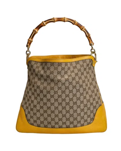 Gucci Diana Shopper Bamboo Gg Supreme Yellow In Grey